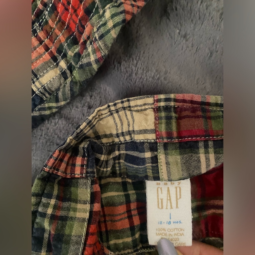 Vintage Baby GAP Madras Patchwork Plaid Shirt and Bucket Hat Set - Picture 2 of 3